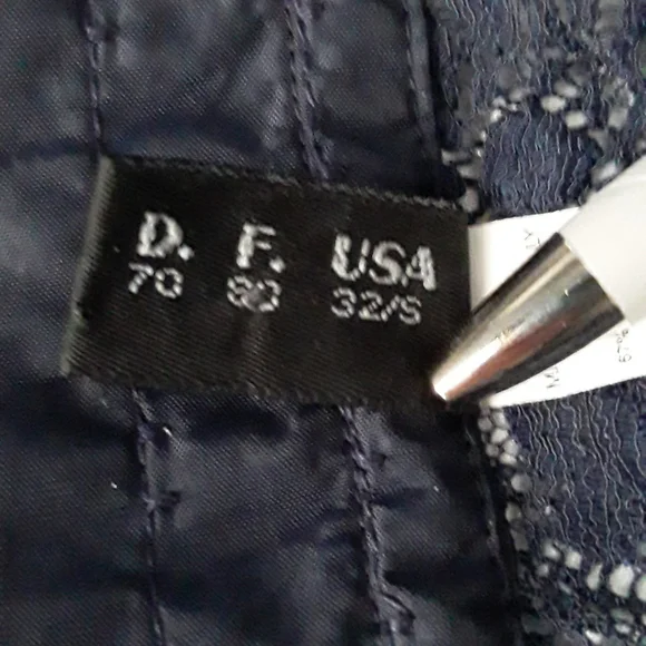 90s La Perla Bustier & Thong, Pleated (Plisse), Dark Navy, Sz 32 & 2 ITALY - Picture 8 of 16